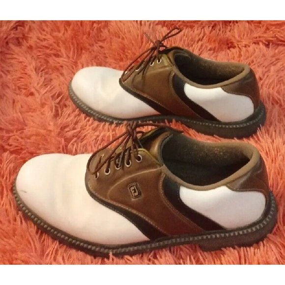 Men\'s Fot Joy Originals Saddle Brown & White Golf Shoes With Spikes Size 8M main image 5